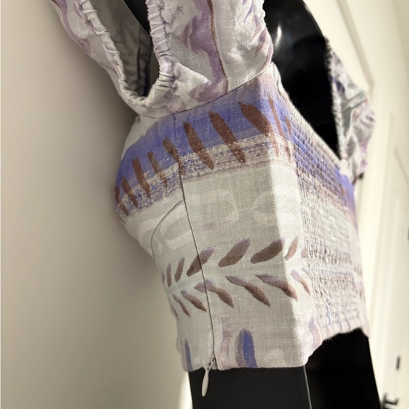 Aritzia Wilfred Linen Crop‎ Smocked Purple Puff-sleeve Top Women's Size XXS - Picture 4 of 14